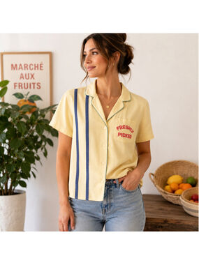 Urban Outfitters Freshly Picked Fruit Graphic Button Shirt XS Yellow Retro